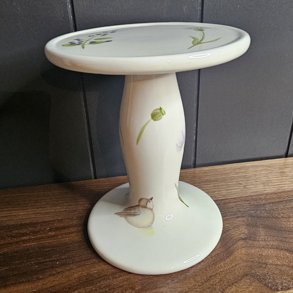 Vintage Bath And Body Works Floral Pedestal Candle Holder Spring 1999 4”